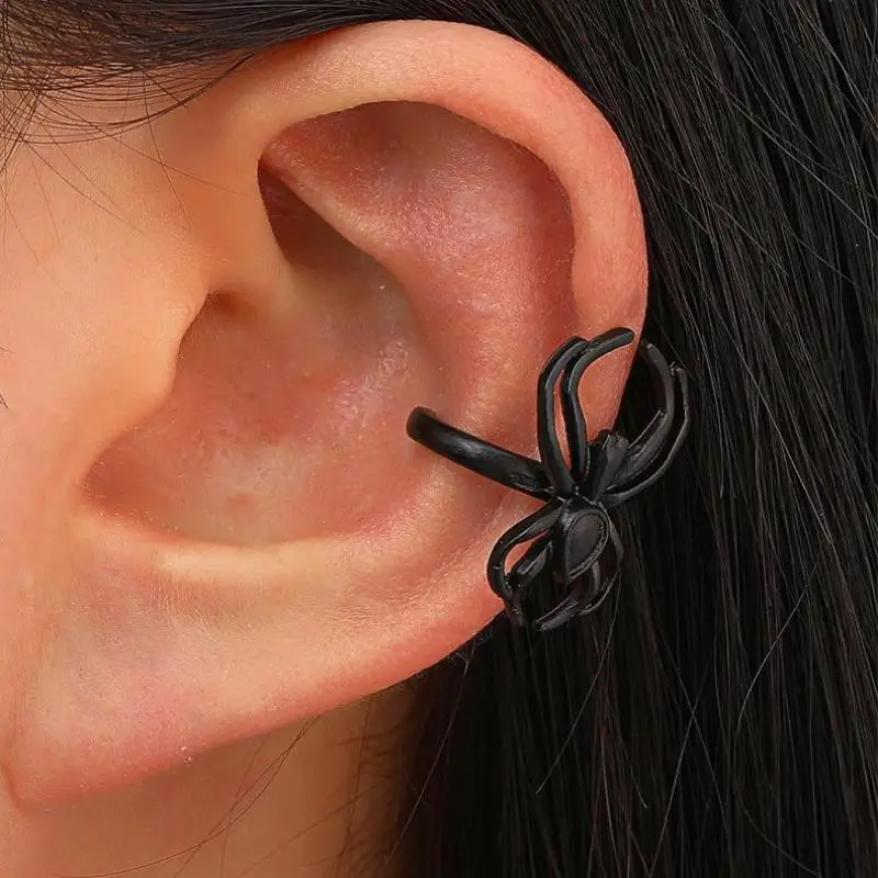 

Vintage Black Spider Clip Earrings For Women Halloween Earing Without Hole Jewelry Fake Earrings Single Ear Clip Earings CF3