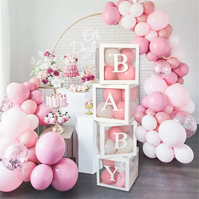 

letter Name Transparent Balloon Box BABY ONE Blocks Boy Girl Party Gift Box Wedding Decoration Baby Shower Birthday Party