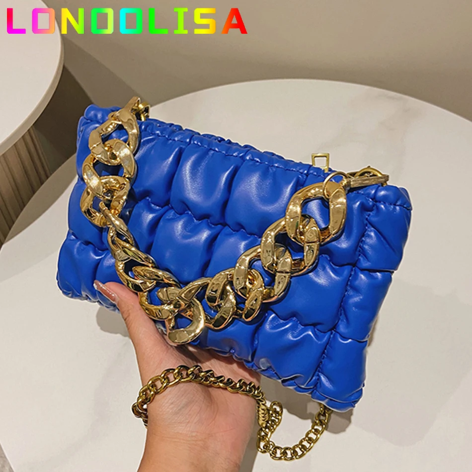 

New Gold Chain Small Clutch PU Leather Crossbody Shoulder Messenger Bag for Women 2022 Fashion Brand Luxury Handbags and Purses