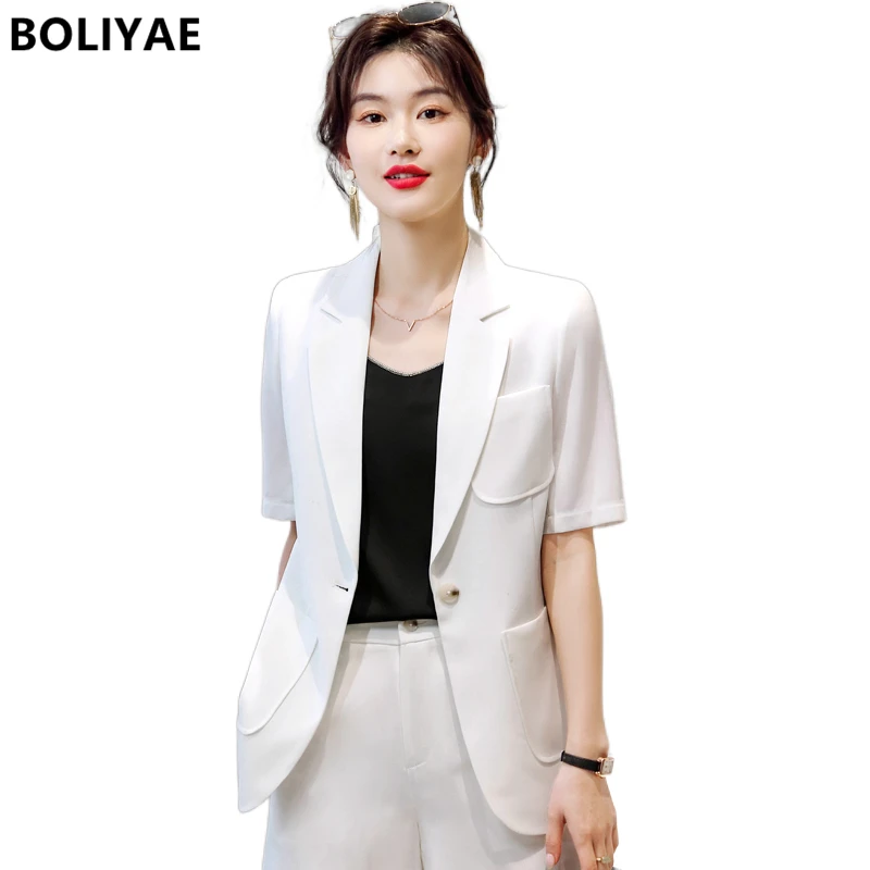 Women's 2022 Fashion New Short Sleeve Blazer Suit Sets England Office Simple Solid Ladies Jackets and Shorts Two Pieces Sets