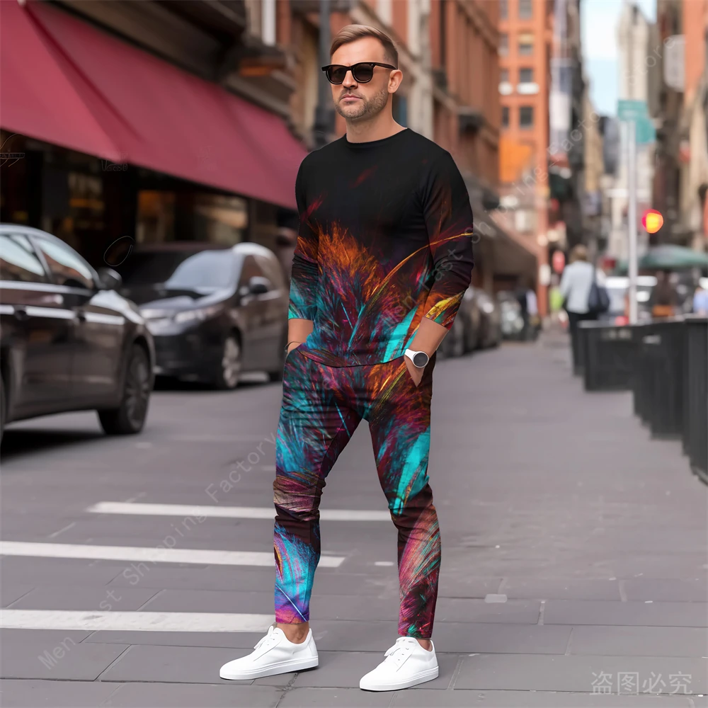 

Men's Sweatshirt Pants 2 Piece Sets O Neck Long Sleeve T Shirt Sweatpants Tracksuits Male Oversized T-shirts Sportswear Clothing
