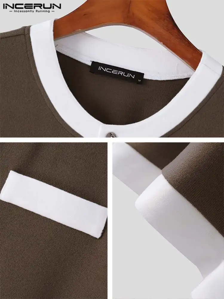 Korean Style New Men Fashion Patchwork Blouse Casual Streetwear Male Long Sleeve Cardigan Pocket Shirts S-5XL INCERUN Tops 2022