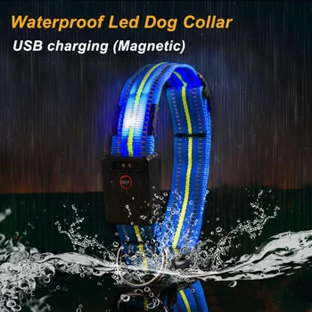 Waterproof Led Dog Collar Swimming USB Rechargeable Light Dog Collar Glowing Reflective Pet Collar for Puppy Large Dog Supplies