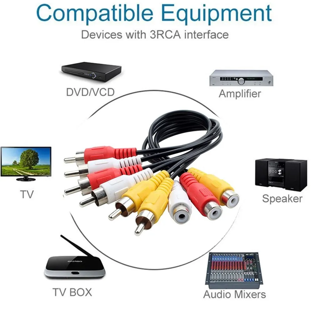 Аудио Видео AV адаптер кабель для ТВ DVD-плеера видео сплиттер HD-TV RCA 3 до 6 штекер