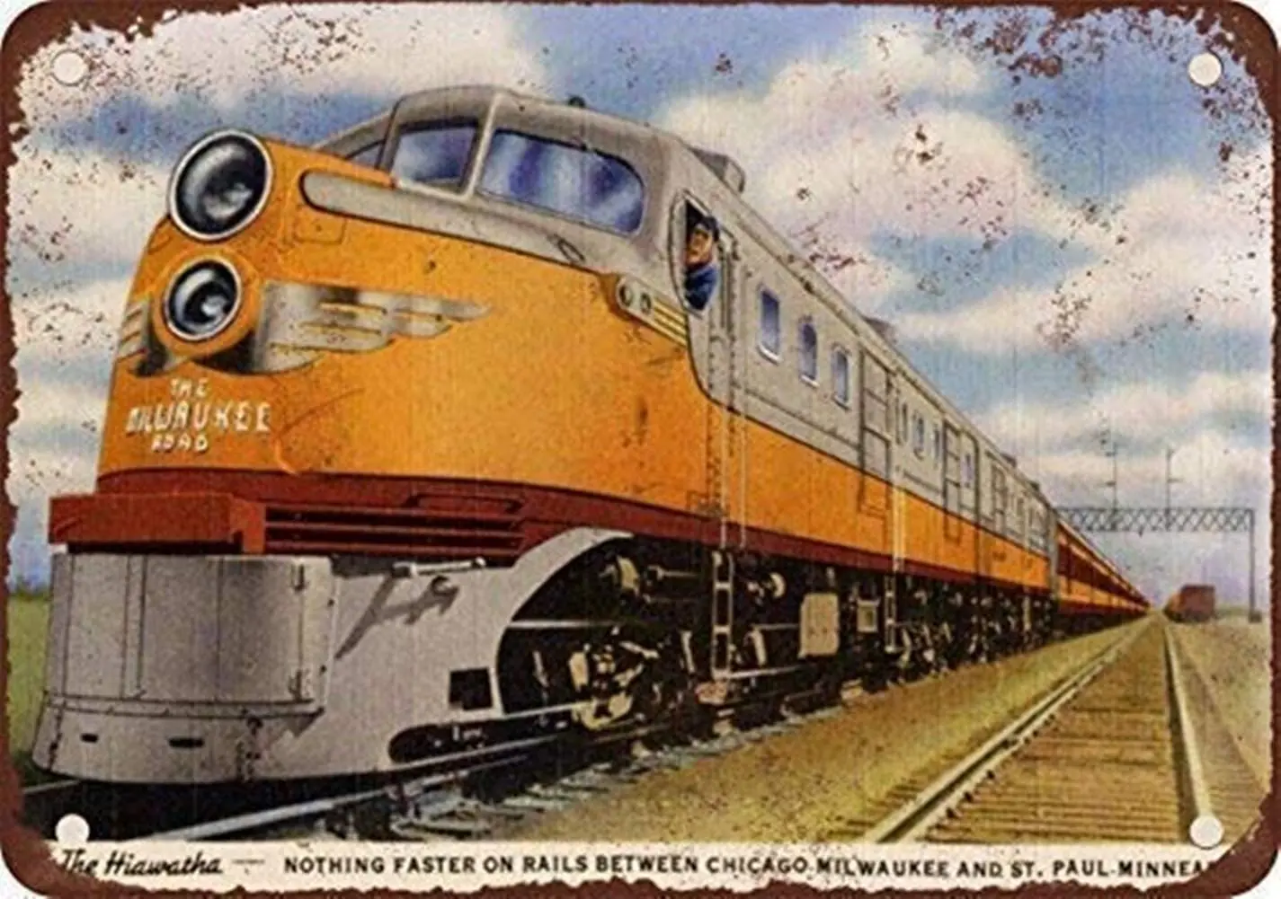 

Металлический Ретро-постер Milwaukee Road Hiawatha, Настенный декор, потертый шик, подарок