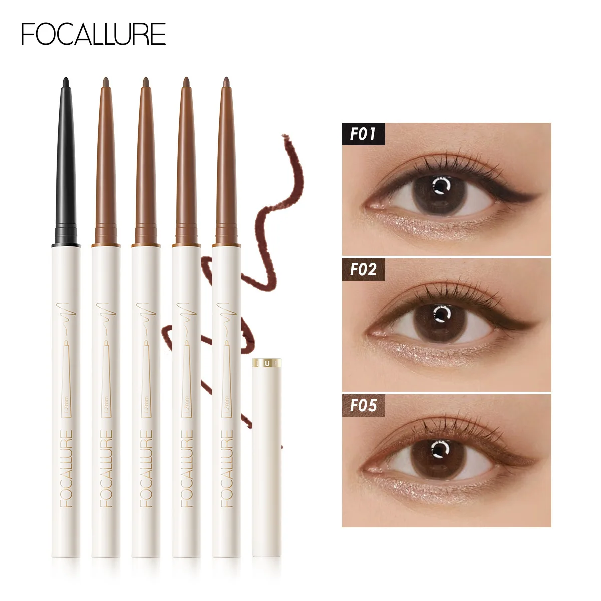 

FOCALLURE Waterproof Eyeliner Gel Pencil Red Brown Ultra-Slim 1.7mm Soft Easy Wear High Pigment Lasting Eyes Eyeliner Makeup