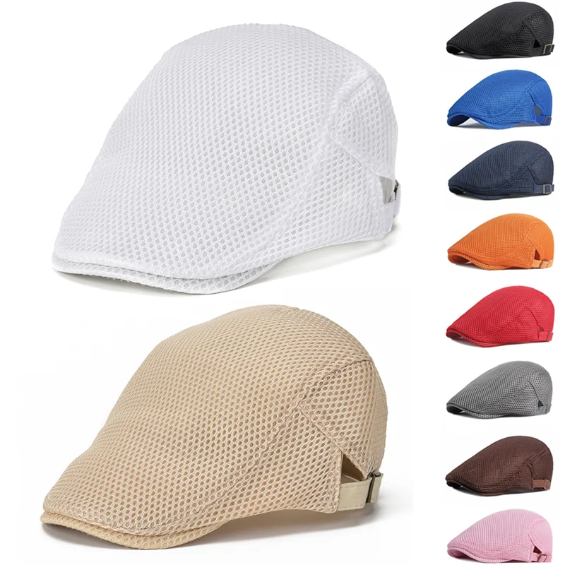 

Breathable Mesh Newsboy Cap Men Boina Cabbie Cap Summer Autumn Streetwear Golf Hat Gorras Planas Flat Caps for Women