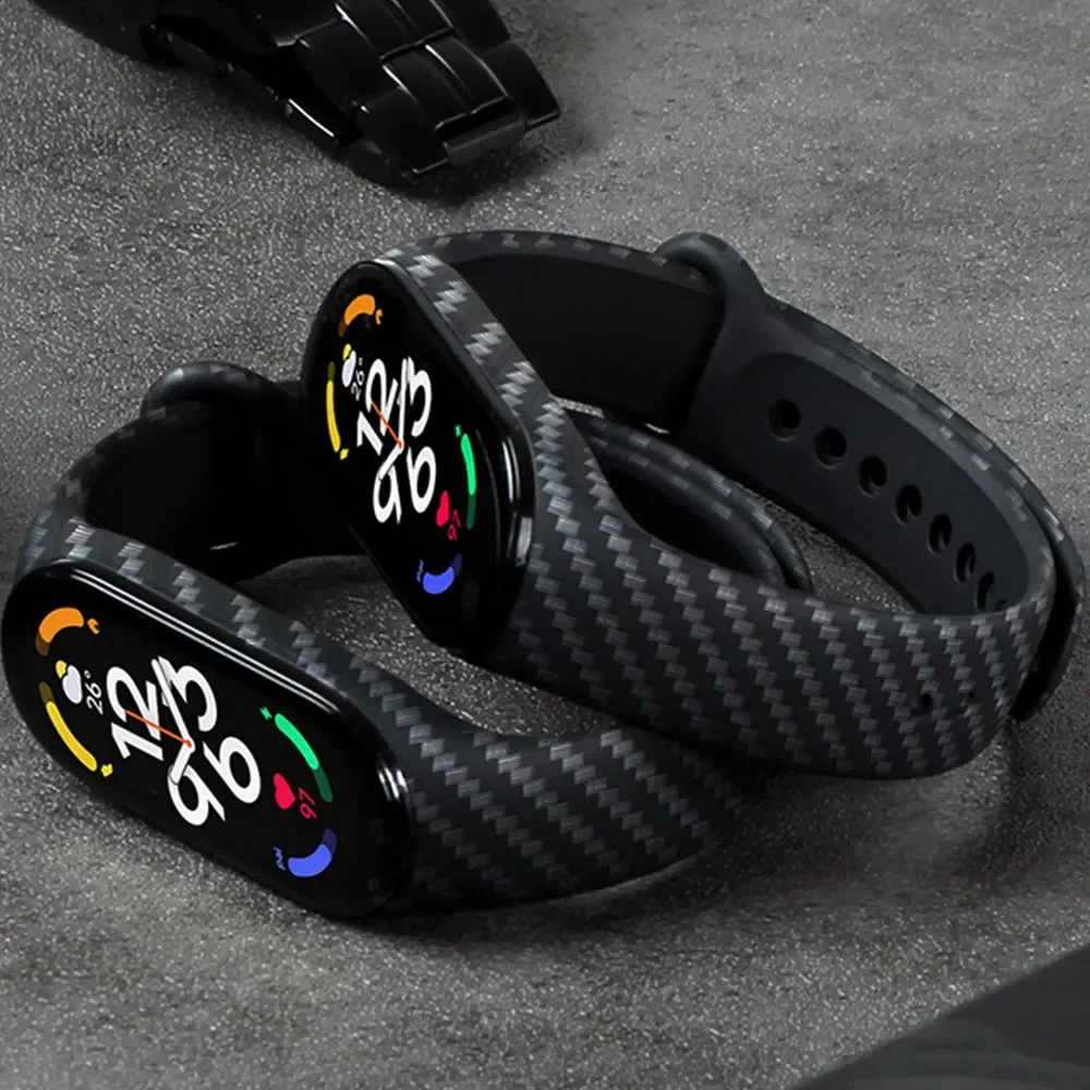 Фото Ремешок из углеродного волокна для Xiaomi Mi Band 7 nfc, браслет для умных часов, силиконовый браслет correa Mi Band 6 4 5 3, аксессуары №2