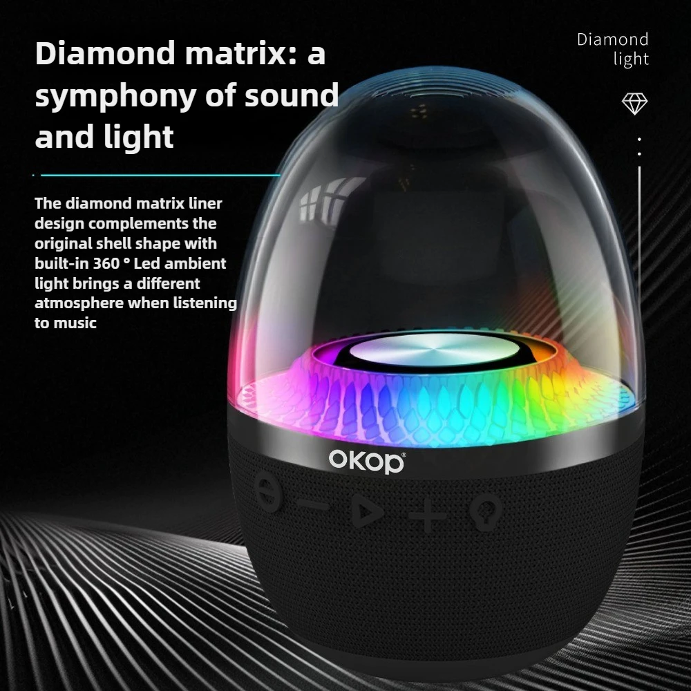 Фото OKOP Bluetooth-динамик, настольный крутой RGB атмосферный глазурованный свет, динамики с беспроводной картой, видеосабвуфер 미니 블루투스 스피커,블루투스 스피커 M60 №4