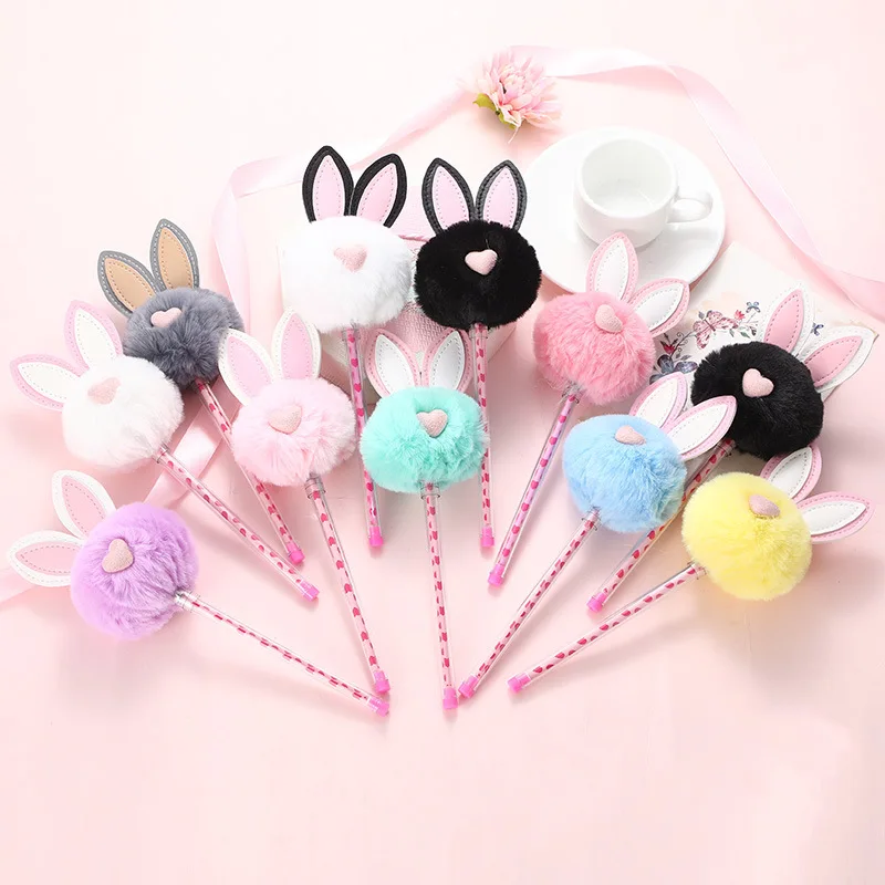 

10 Pc/Lot Creative Stationery/Love Plush Rabbit Ears Water Gel Ink Pen / Fountain / Student Signature/ Children Prize Gift