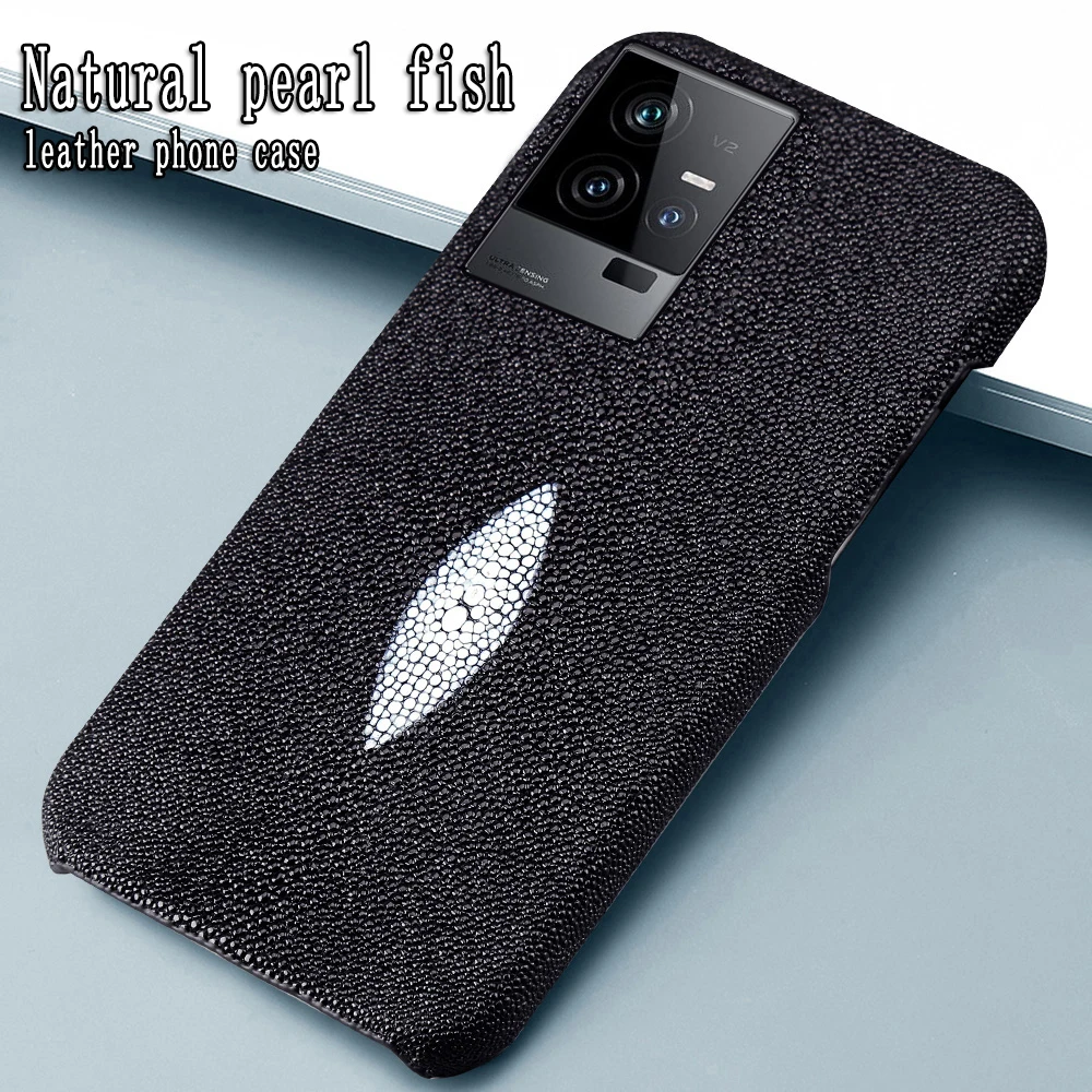 

Natural Pearl fish skin Leather Phone Case For IQOO 11 9 8 Pro Z5x neo 7se Luxury back Cover for vivo X90 Pro Plus phone case