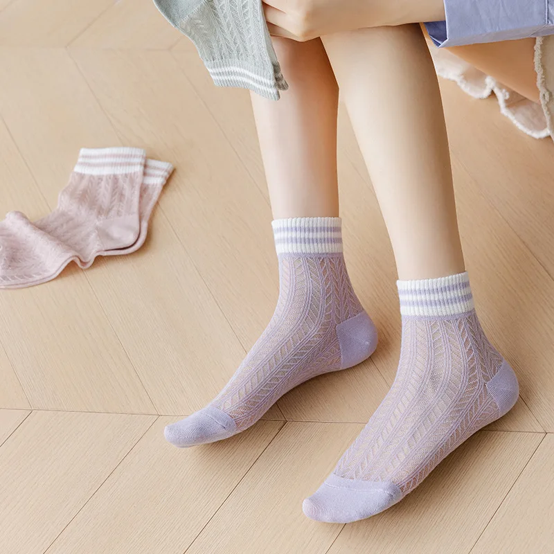Spring and Summer Thin Breathable Mid-Calf Length Socks Hollow out Mesh Stockings