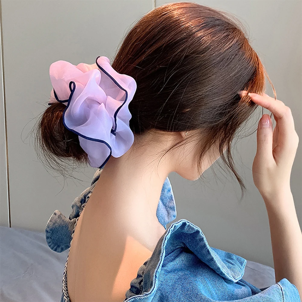 

2022 Summer Organza Scrunchies Women Elastic Hair Band Korean Elegant Ponytail Holder Rubber Tie Band Hair Accessories Wholesale