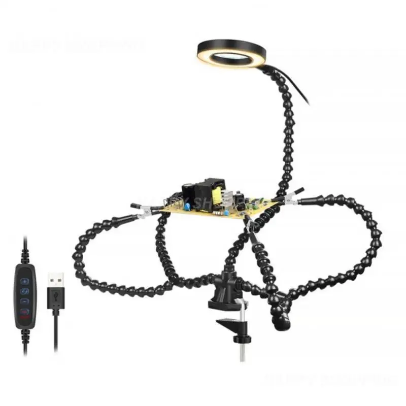 

Welding Desk Clip PCB Soldering Holder 3X Magnifier With LED Light Welding Helping Hand Flexible Arm Soldering Hand Tool Clamp