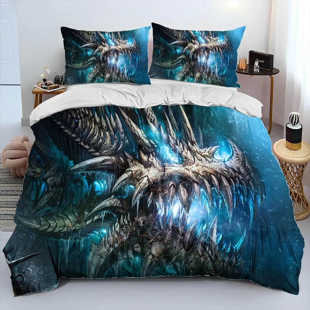 Фото Новый комплект постельного белья с 3D принтом World of Warcraft, WOW, игрового геймера, комплект постельного белья в стиле аниме, комплект из 3 предметов для взрослых и детей, комплекты пододеяльников для спальни №2