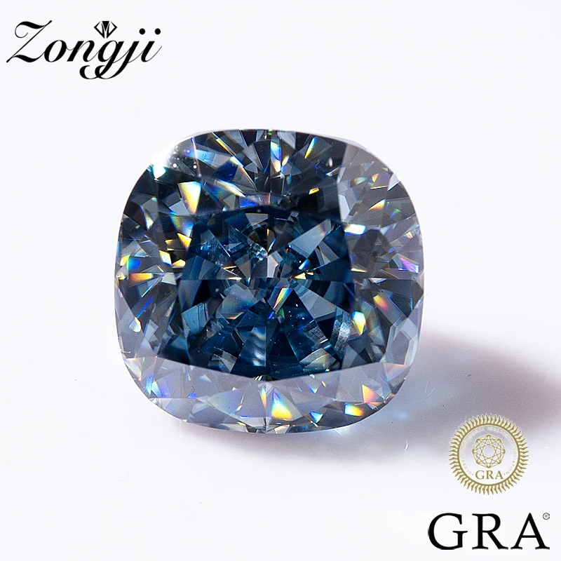 

ZONGJI Real Moissanite Loose Gemstone Stones Cushion Cut 0.5ct~6ct ViVid Blue For Women Jewelry Diamond Ring Material With GRA