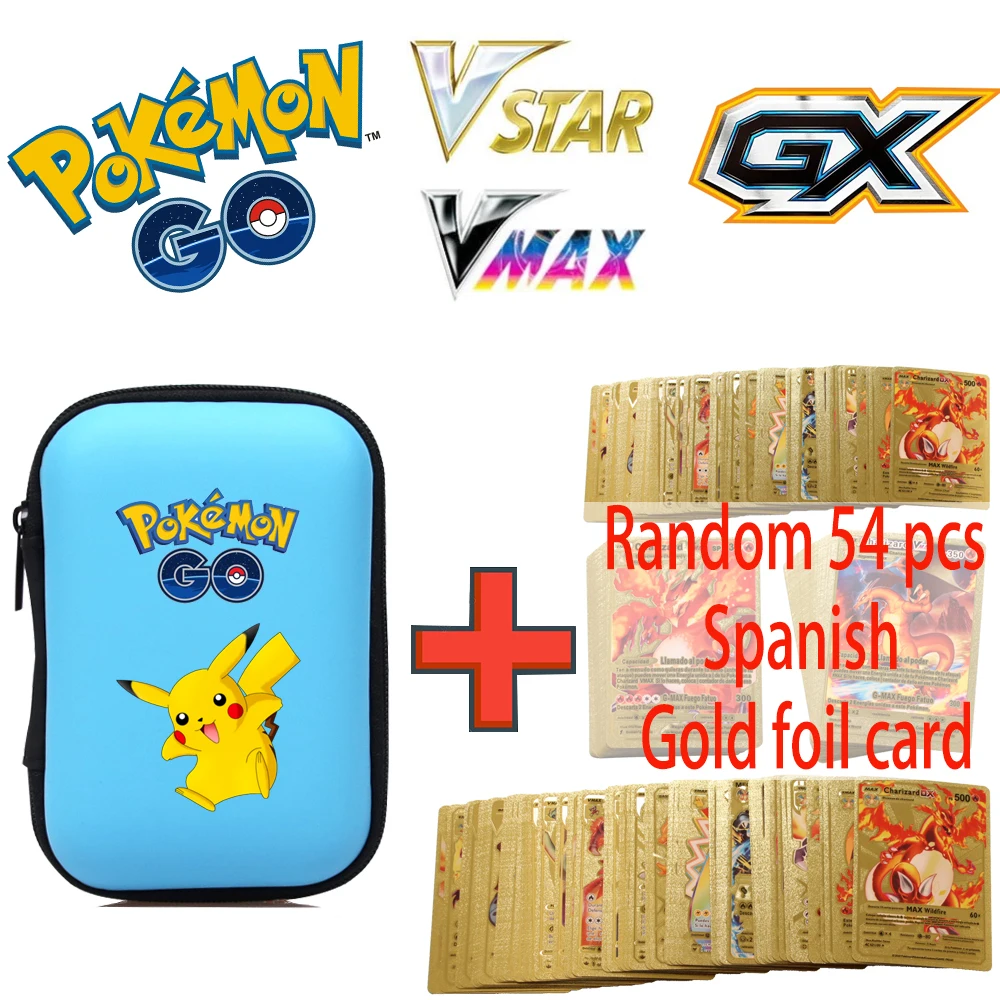 

Pokemon 54Pcs Spanish Cards And Card Bag Pikachu Anime Character Appearance Gold Foil Game Collection Card child collection gift