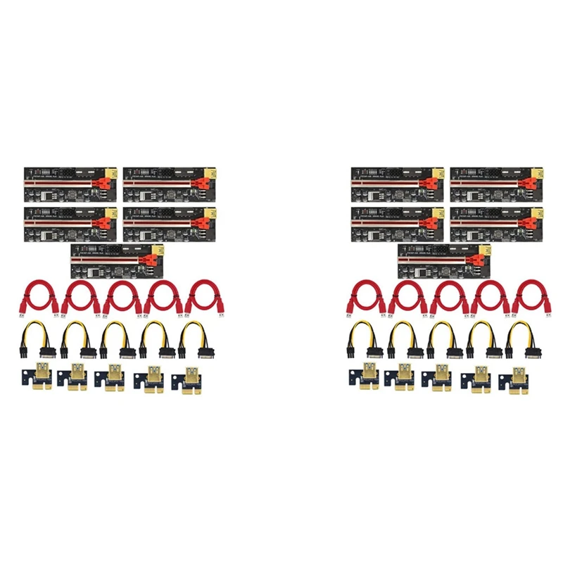 

10Set PCIE Riser Card VER009C PLUS PCI-E Riser 1X To 16X PCI Express Adapter Card With USB3.0 SATA 15Pin Power Cable