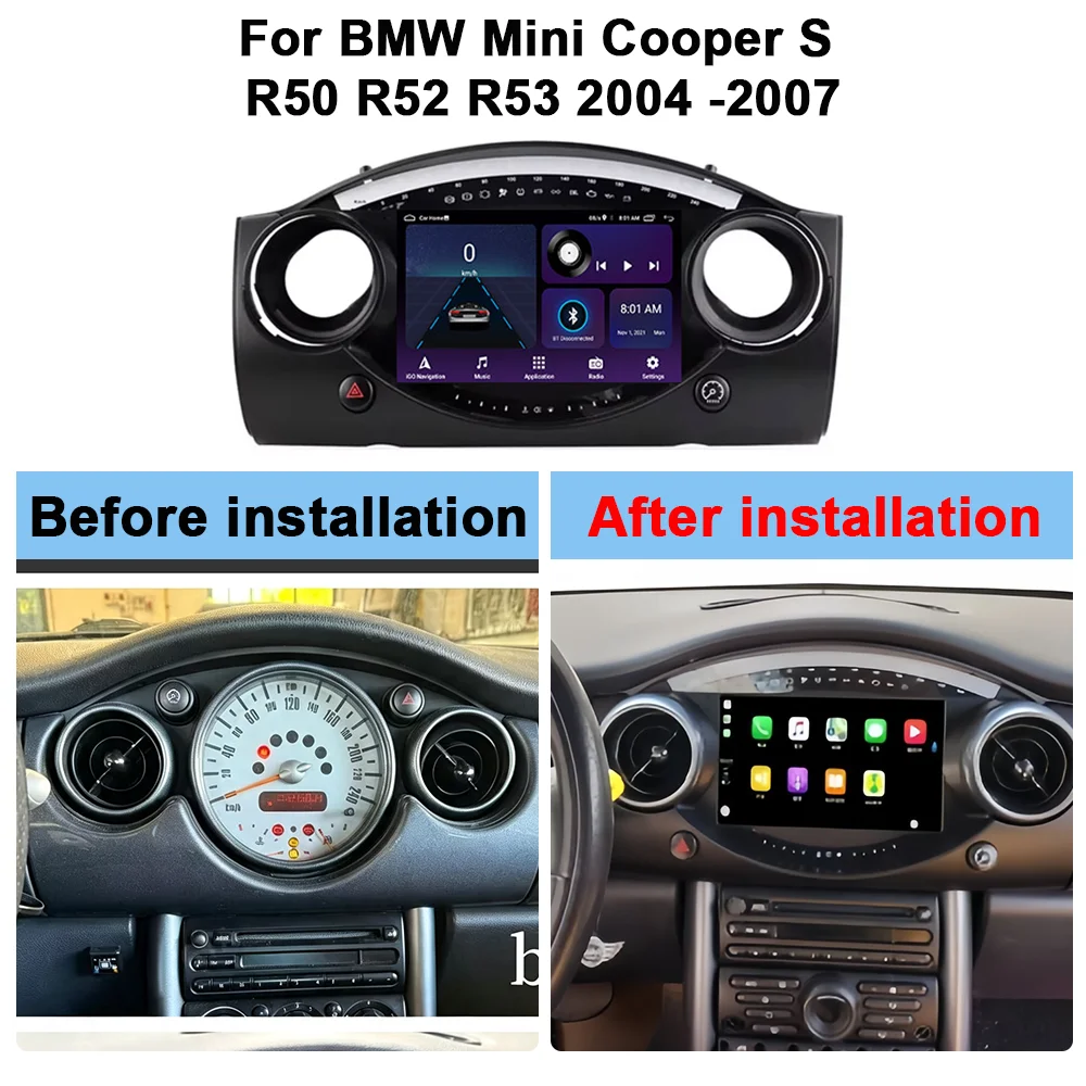 Фото 2DIN 9-дюймовая автомагнитола с CarPlay и Android Auto для BMW Mini Cooper S R50 R52 R53 2004-2007, мультимедийная навигация GPS RDS DSP 4G BT №2