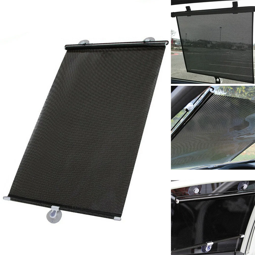 

58CM*125cm Car Summer Automatic Retractable Sunshade Car Roller Blind Car Retractable Windshield Sun Shade Visor Folding Block C