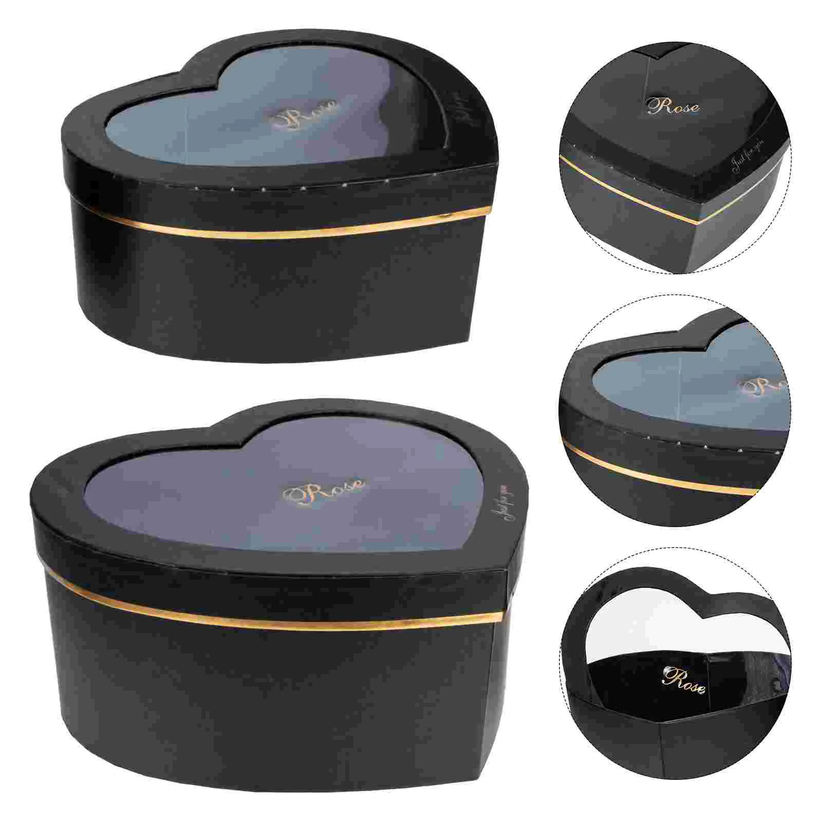

2 Pcs Flower Gift Box Heart-shaped Wedding Boquets Flowers Valentine's Day Spa Arrangement Wrapping Transparent Lid Paper