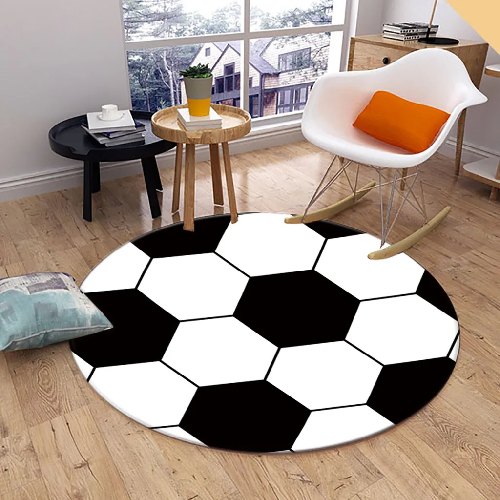 Round Anti-slip Ball Carpet Football Basketball Kids Bedroom Rug Living Room Mat Computer Chair Pad New Polyester Ball Shape
