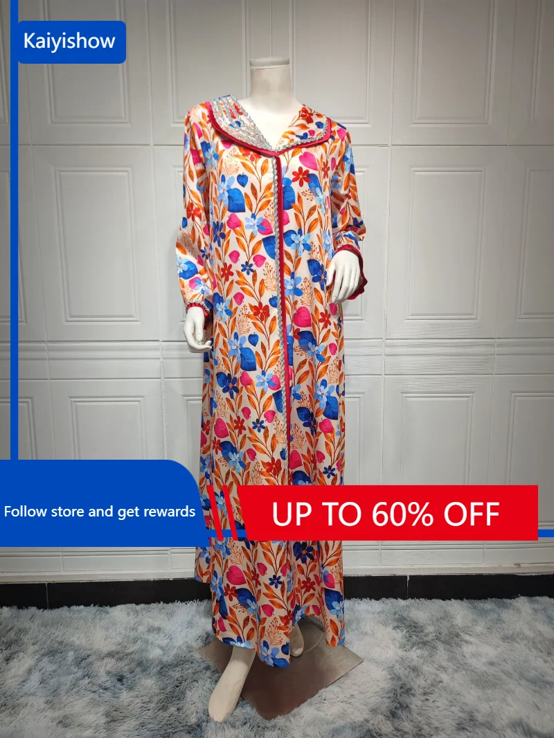 Floral Hot Fix Diamond Abaya Dress for Women Middle Eastern Dubai Turkey Arab Oman Islamic Clothing Ethnic Party Robe