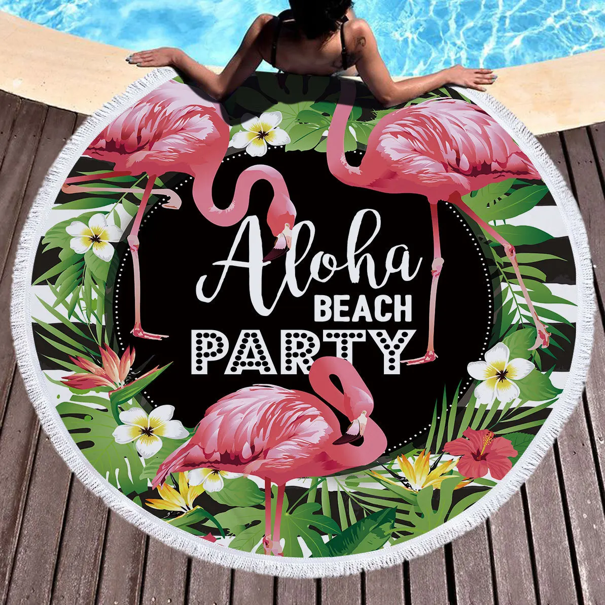 

Microfiber Flamingo Print Absorbent Soft Round Holiday Beach Towel Bath Towel