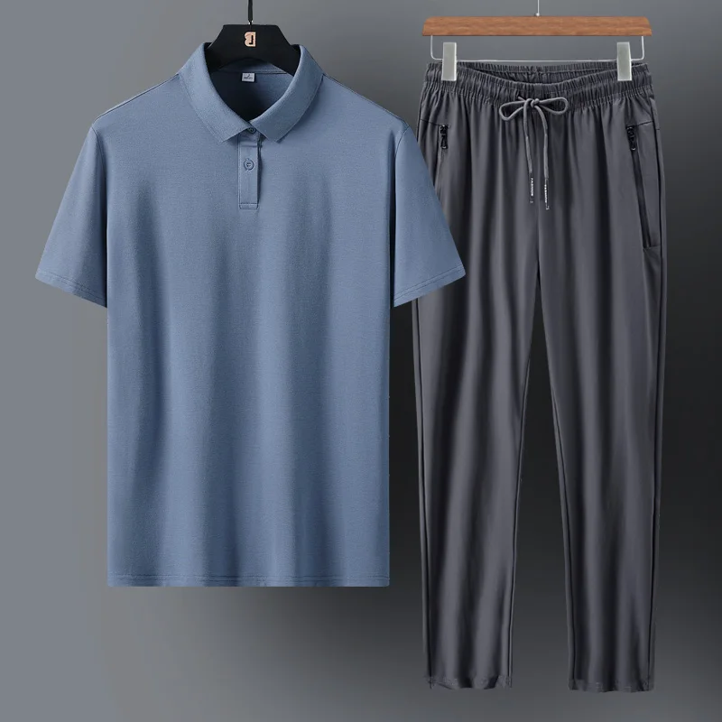 

2022 Summer Men Casual Sets Thin Breathable Sportswear Male Short Sleeved Tshirt+Pants Men Outdoor Tracksuit 2 Piece Suits A190