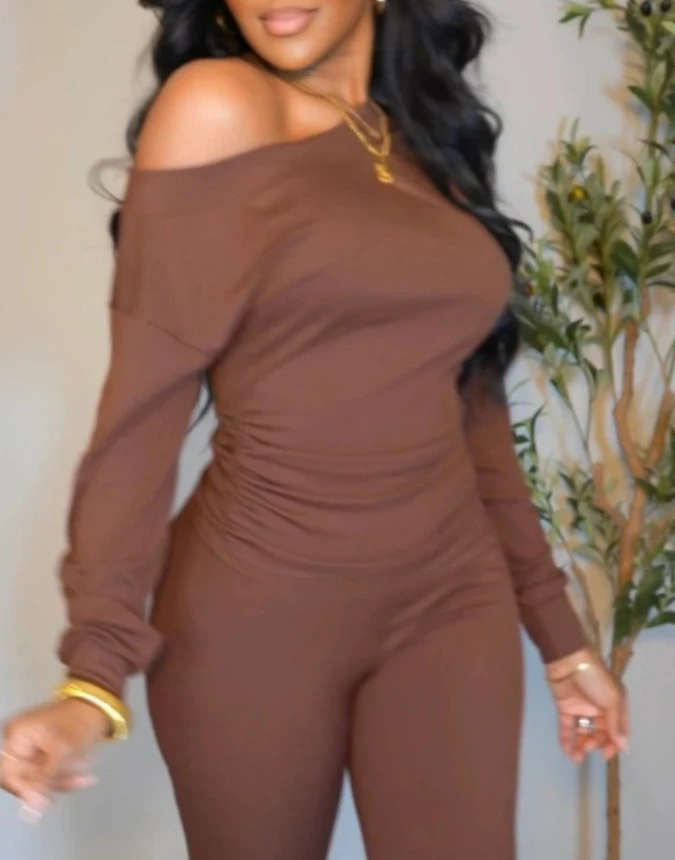 Женский комплект из двух предметов модный топ с косым воротником и рюшами