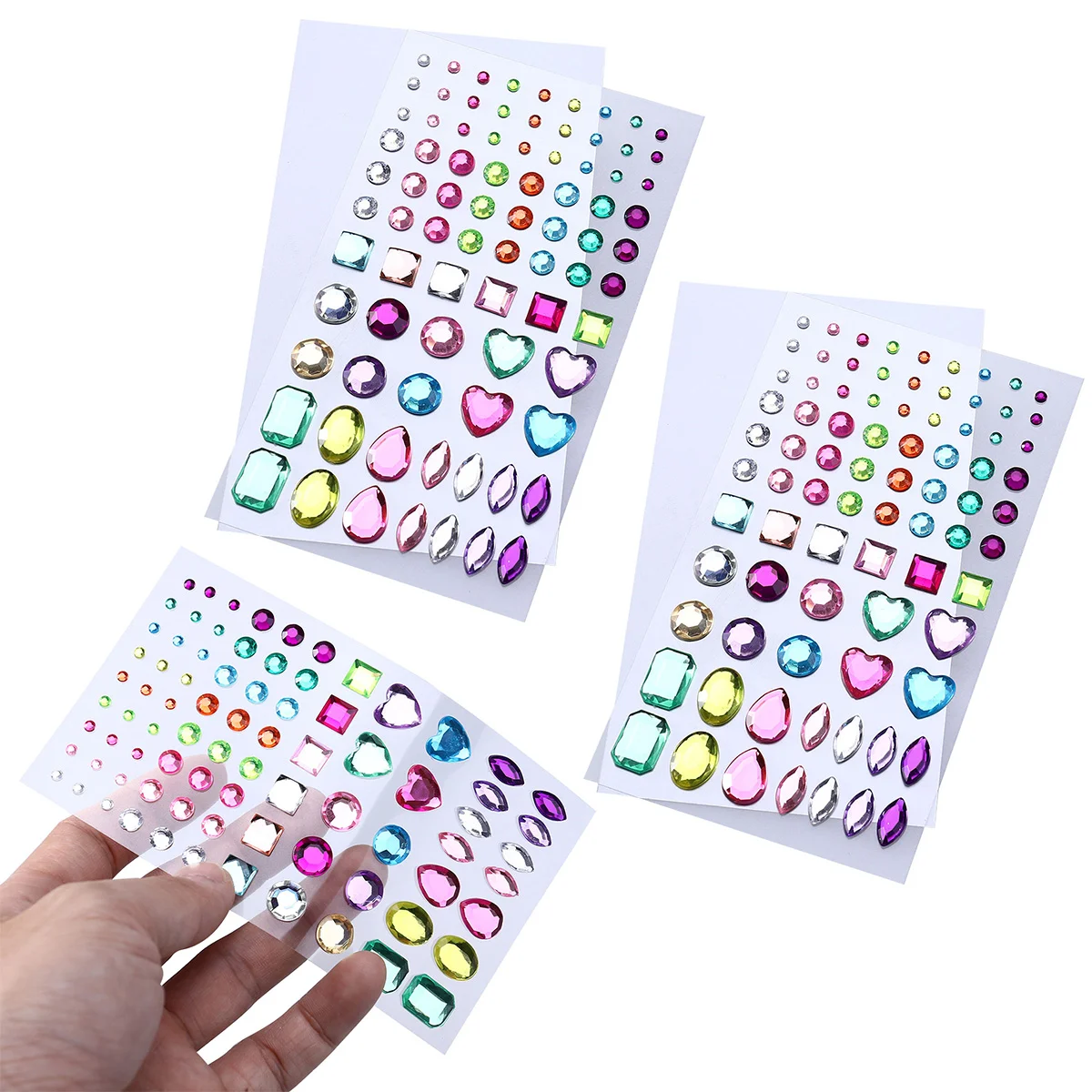 

2 Sheets Rhinestone Jewels Sticker Gems Various Shapes Gems for DIY Nail