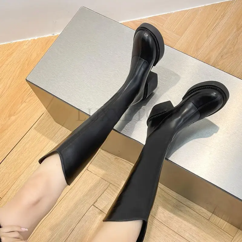 Women Black Thick Soled Ankle Boots Platform Square High Heel Women and Lower Leg Snow Short Patent PU Leather Round Head