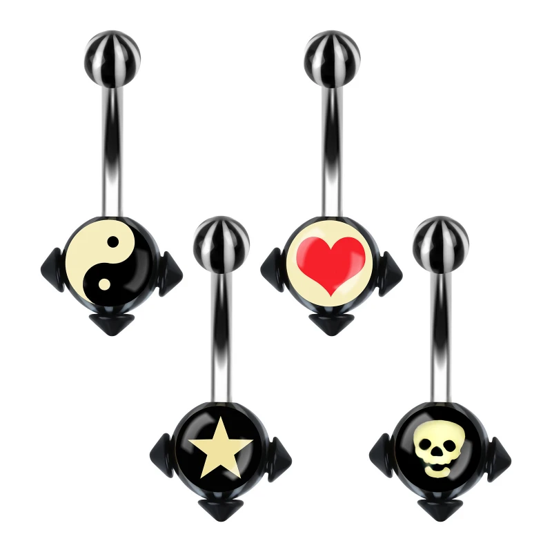 Эмалированное черно-белое кольцо Taichi в виде черепа пупка из нержавеющей стали