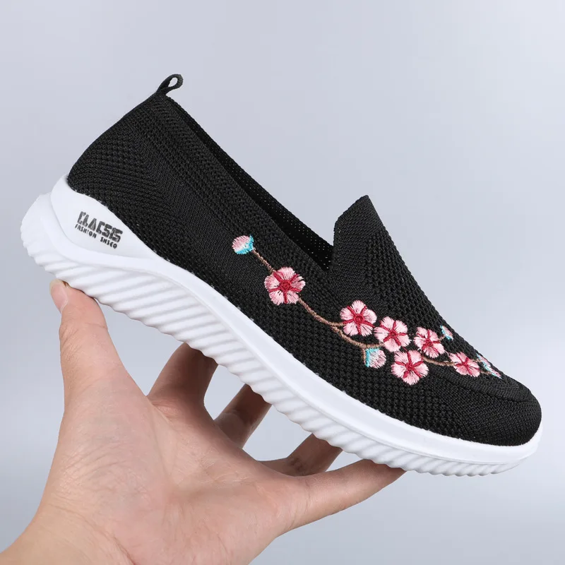 Women Summer Sneakers Mesh Breathable Floral Comfort Mother Shoes Soft Fashion Female Footwear Light Ladies Ballet Shoes