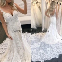 vintage berta mermaid lace wedding dresses appliqued straps v neck backless bridal gowns chapel plus size vestidos de nnovia