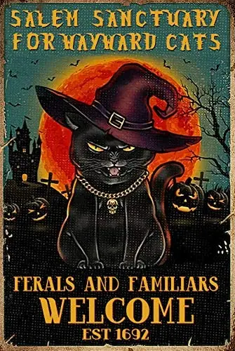 

Salem Sanctuary for Wayward Cats Cat Halloween Tin Sign Cafe bar Home Wall Art Decoration Retro Metal Tin Sign