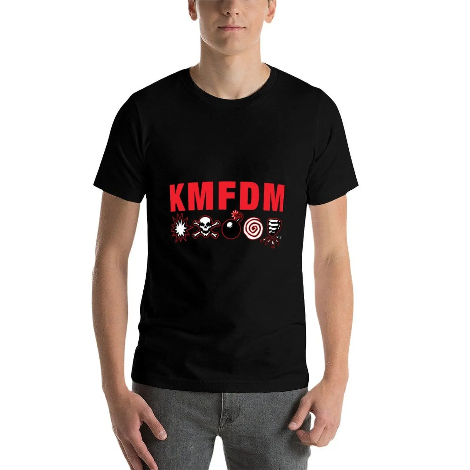 Фото Классическая футболка с символикой Kmfdm, хлопковый топ с короткими рукавами №4