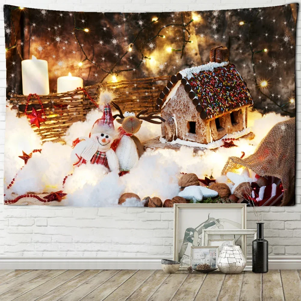Милый гобелен с принтом лося и животных Рождественская снежная сцена