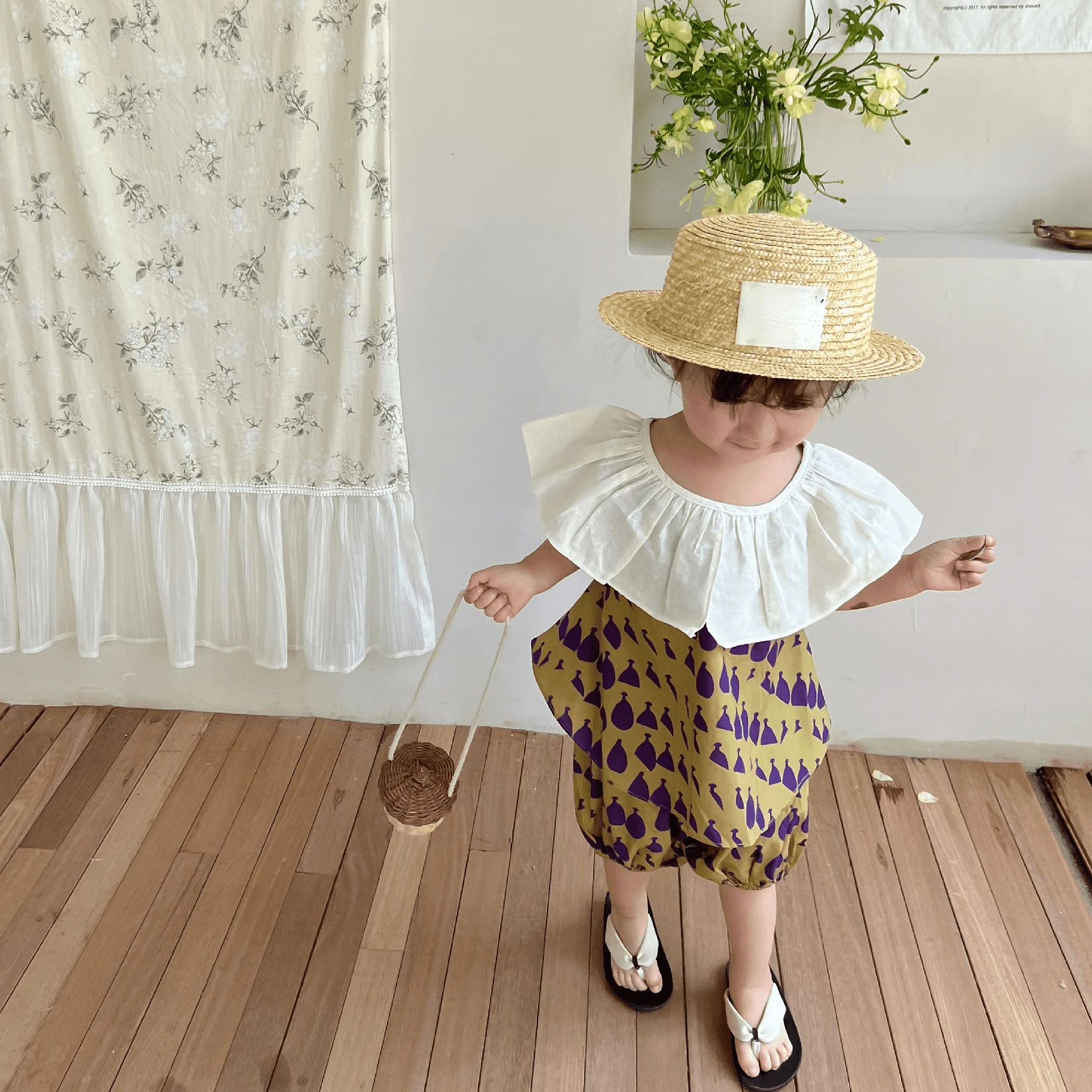 

Girls Clothing Sets 2023 Summer Kids Clothes Print Sleeveless Ruffles Blouse Tops + Shorts 2pcs Set Children Clothing