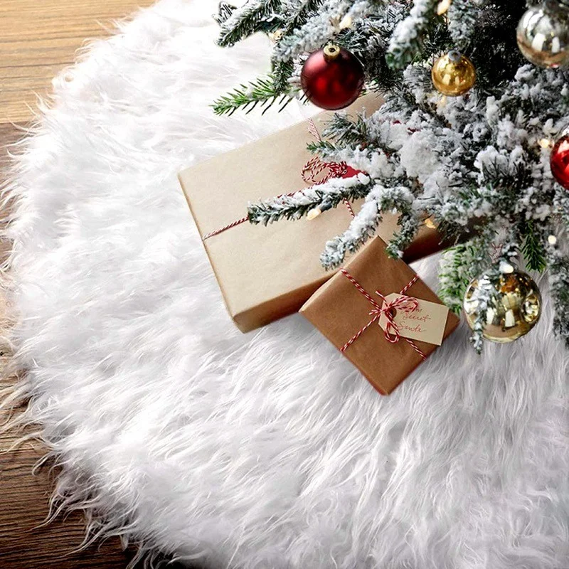 

90/120cm Christmas Tree Skirt White Snowflake Plush Mat Faux Fur Foot Carpet Home Xmas Tree New Year Decors Noel Apron Ornament
