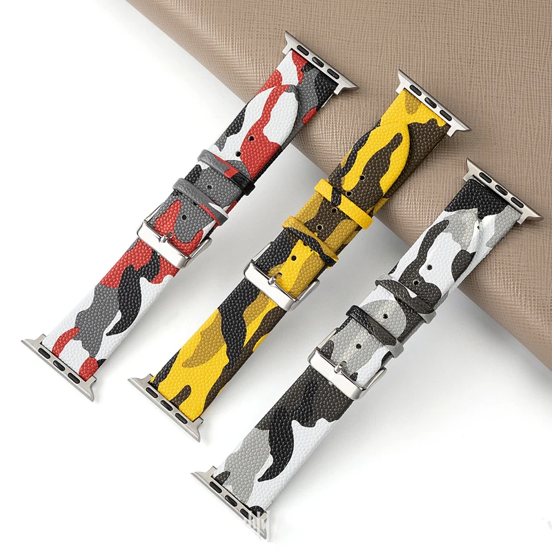 

Camouflage Strap For Apple Watch Band 40mm 44mm 45mm 42mm 38mm 41mm Genuine Leather Watchband Bracelet iWatch Serie 3 4 5 6 SE 7
