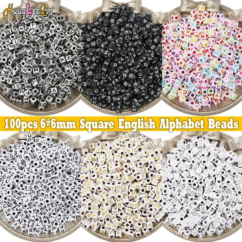 

100pcs/Lot 6mm Acrylic Square Alphabet Beads Loose Spaced Seed Beads for Needlework Jewelry Making DIY Charms Handmade Bracelets