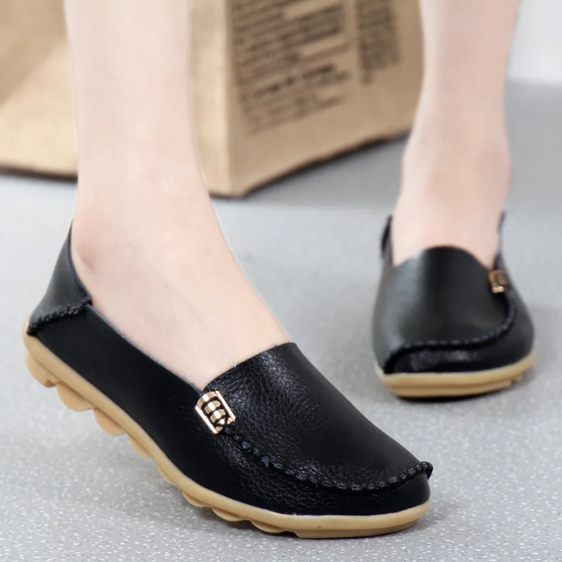 

Women Flats Shoes Slip On Genuine Leather Loafers For Women's Moccasins Loafers Flats Ladies Shoes Plus Size