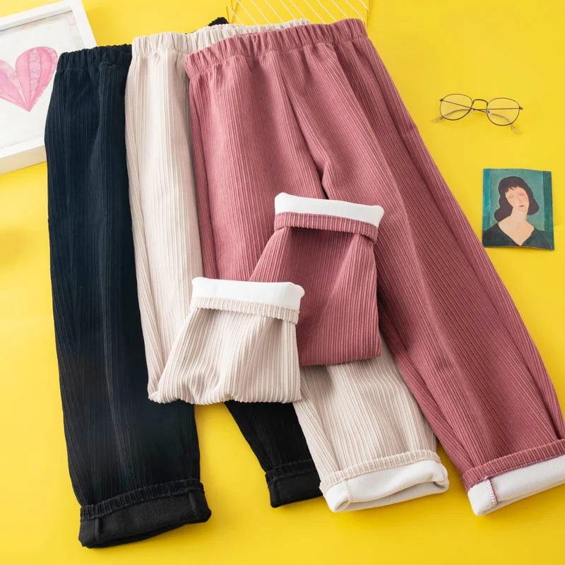 

Lucyever Casual Women Wide Leg Pants 2022 New Winter Thicken Warm Loose Ankle Trousers Female All-Match Solid High Waist Pants