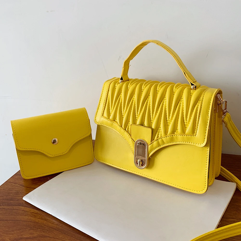 

2Pcs Small Bag Sets for Women Pleated Shoulder Handbags Composite Bags Clutch for Women Outdoor Shopping Traveling