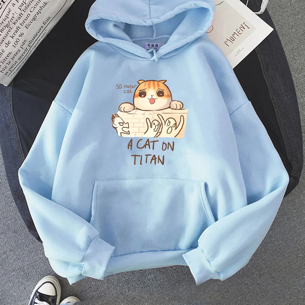 

Attack on Titan Hoodie Anime A Cat on Titan Pullover Men Long Sleeve Loose Kpop Sweatshirt Women Jacket Coat Harajuku Streetwear