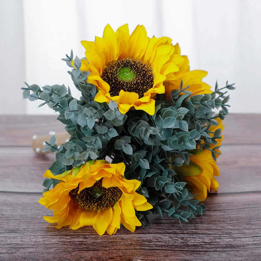 

Sunflower Wedding Bouquets Artificial Flowers Realistic Faux Rope Household Fake Bridesmaid Simulation Simulated Decor