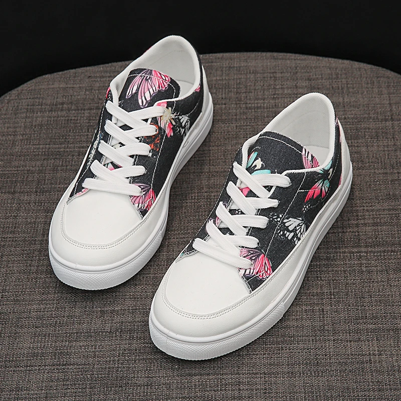 Женская вулканизированная обувь дышащая парусиновая студенческие низкие