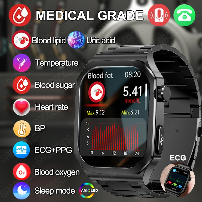 Смарт-часы с термометром ЭКГ + PPG здоровье уровень сахара в крови липиды монитор