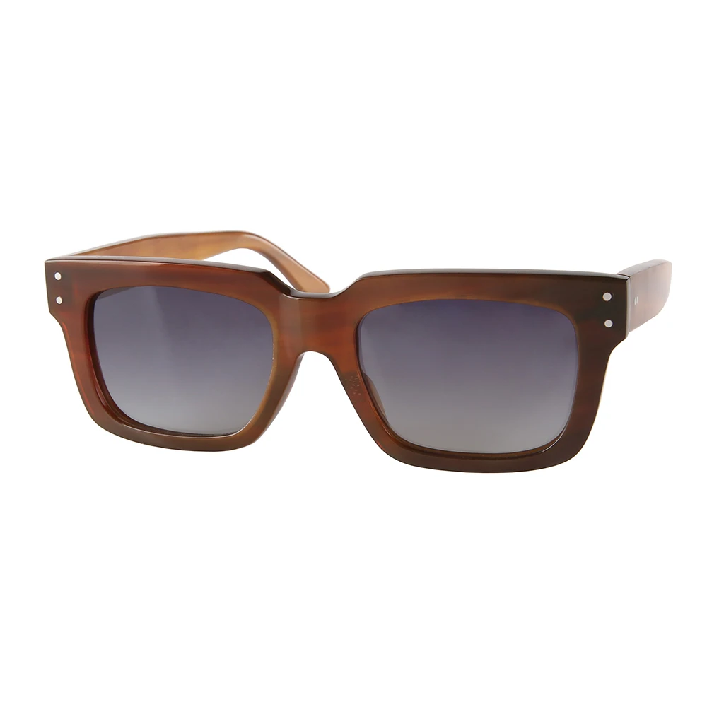 

New Vertical Rivets Big Large Rectangular Square Handmade Unique Natural Dark Coffee Red Indian Horn Frame Polarized Sunglasses